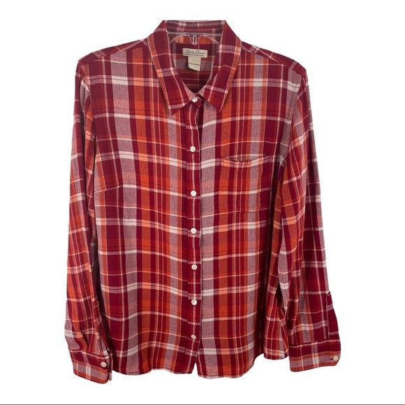 Lucky Brand Red Multi-Color Plaid Long Sleeve Button Up Shirt - Sz L - Picture 1 of 14